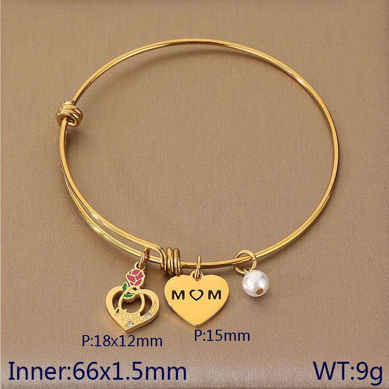 European and American cross-border family hand jewelry love retractable bracelet fashion creative stainless steel MOM Mother's Day gift