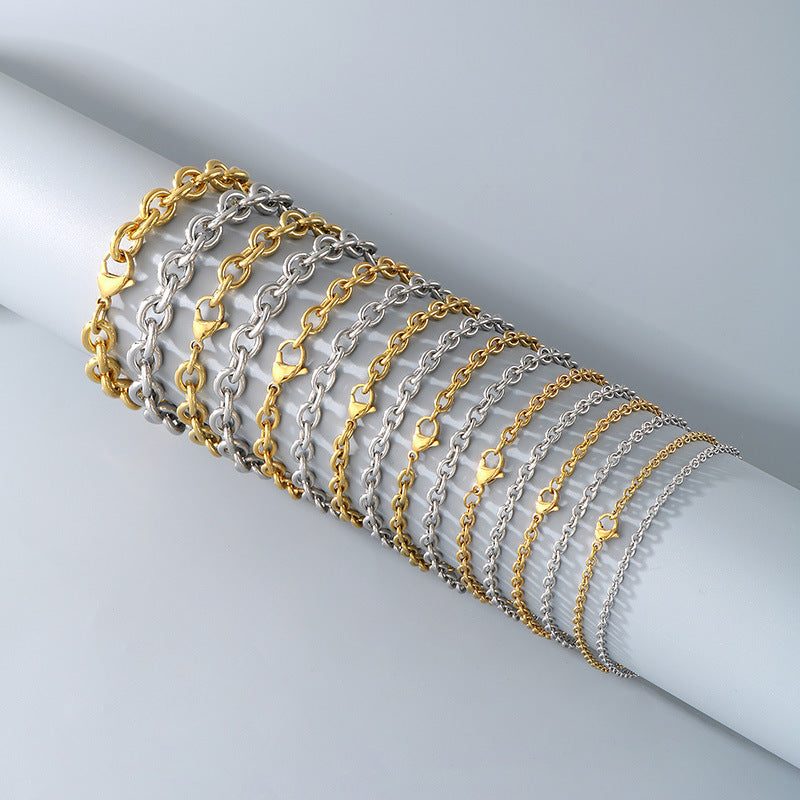 Cross-border versatile stainless steel necklace men's and women's jewelry wholesale Japan and South Korea collarbone 0-character chain plain chain titanium steel cross chain