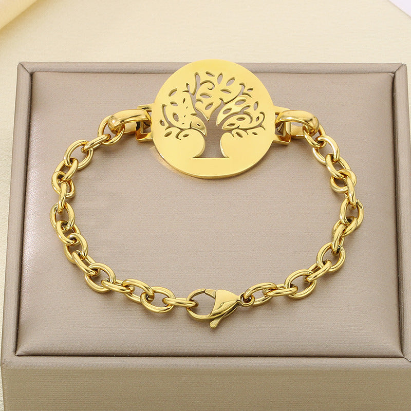 Cross-border new stainless steel hollow tree of life bracelet 18K gold stainless steel big tree bracelet high-end spot