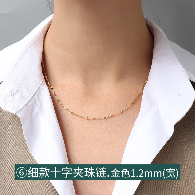 Cross chain, snake bone chain, twist chain, box chain, variety necklace, women's titanium steel plated 18K gold plain chain, clavicle chain jewelry