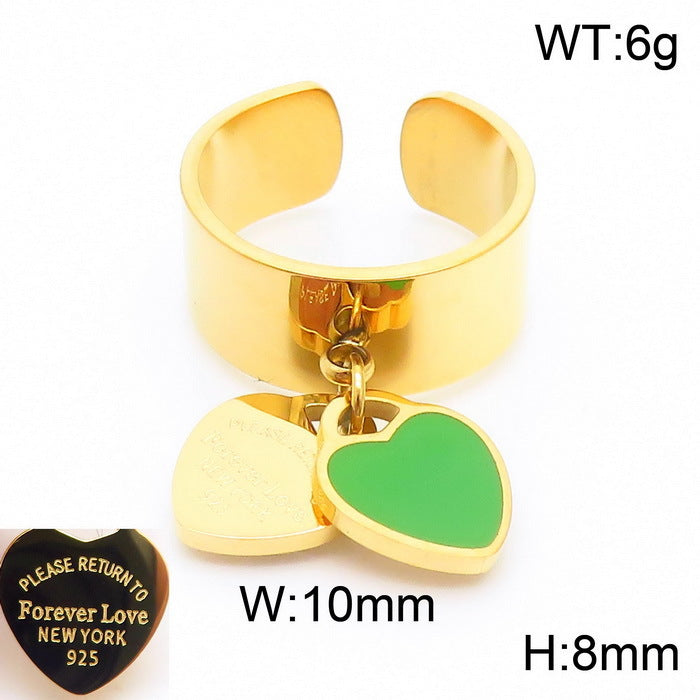 Gold Heart Charm Jewelry Set with Green Enamel Pendant