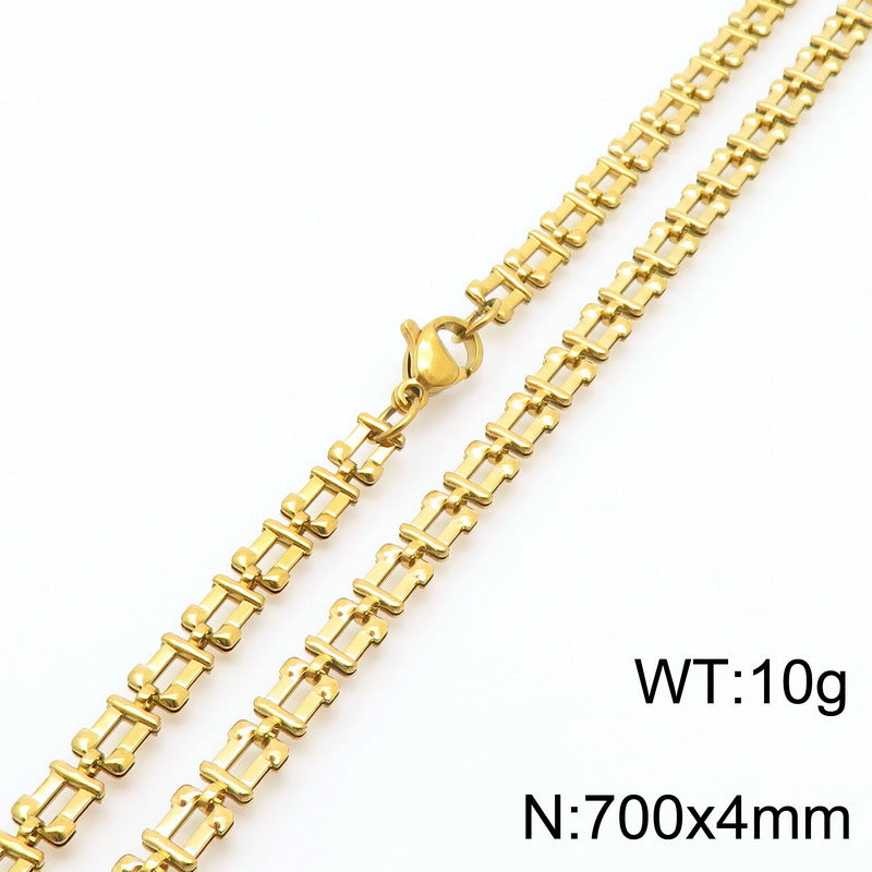 Cross-border fashion simple titanium steel strap chain bracelet necklace electroplated 18k gold hollow square set jewelry