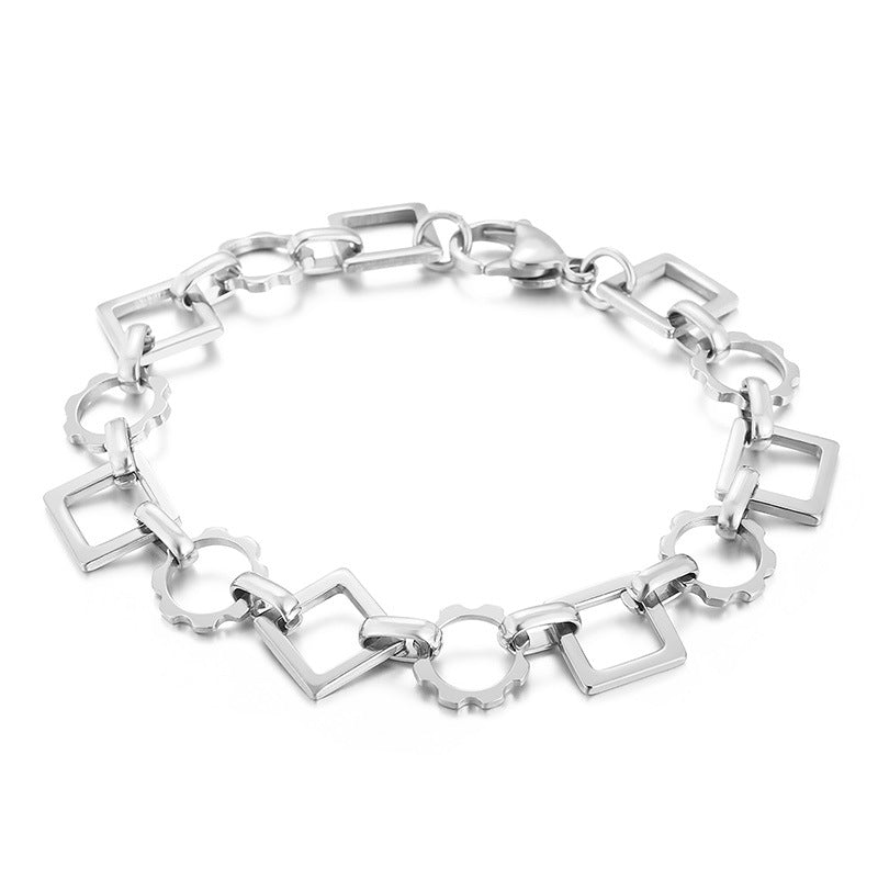 New stainless steel handmade chain, square gear love chain, personalized fashion men's and women's bracelets, accessories
