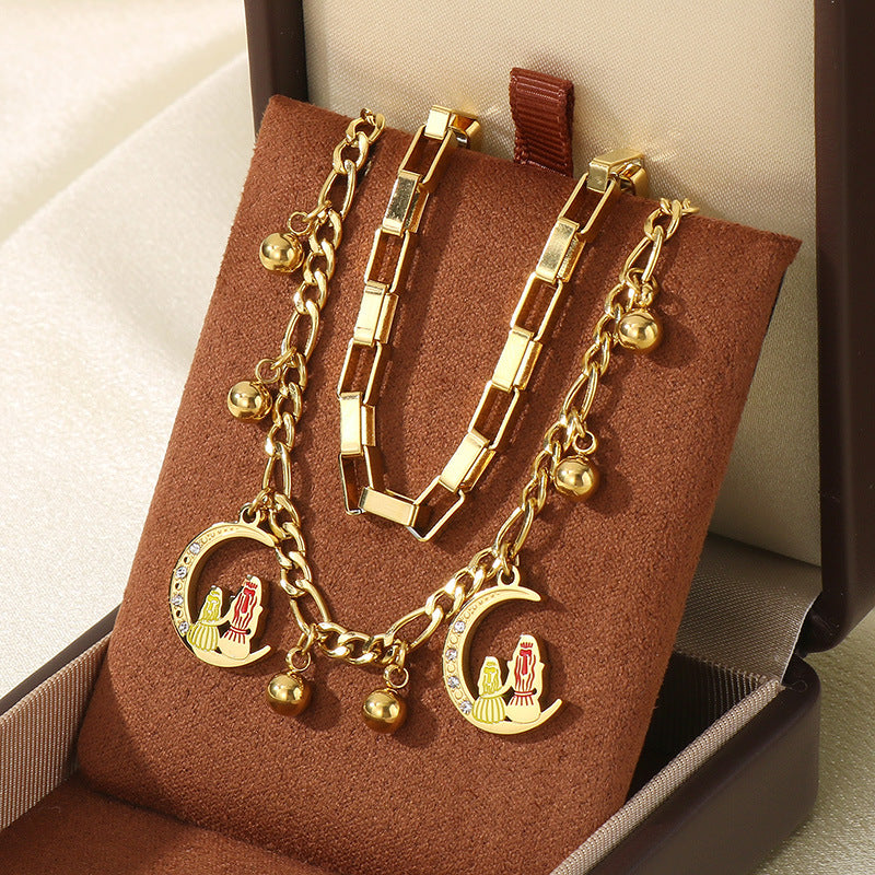 New Mother's Day Versatile Double-layer Love Pendant Stacked with Stainless Steel Versatile Bracelet Spot Mother's Day Style