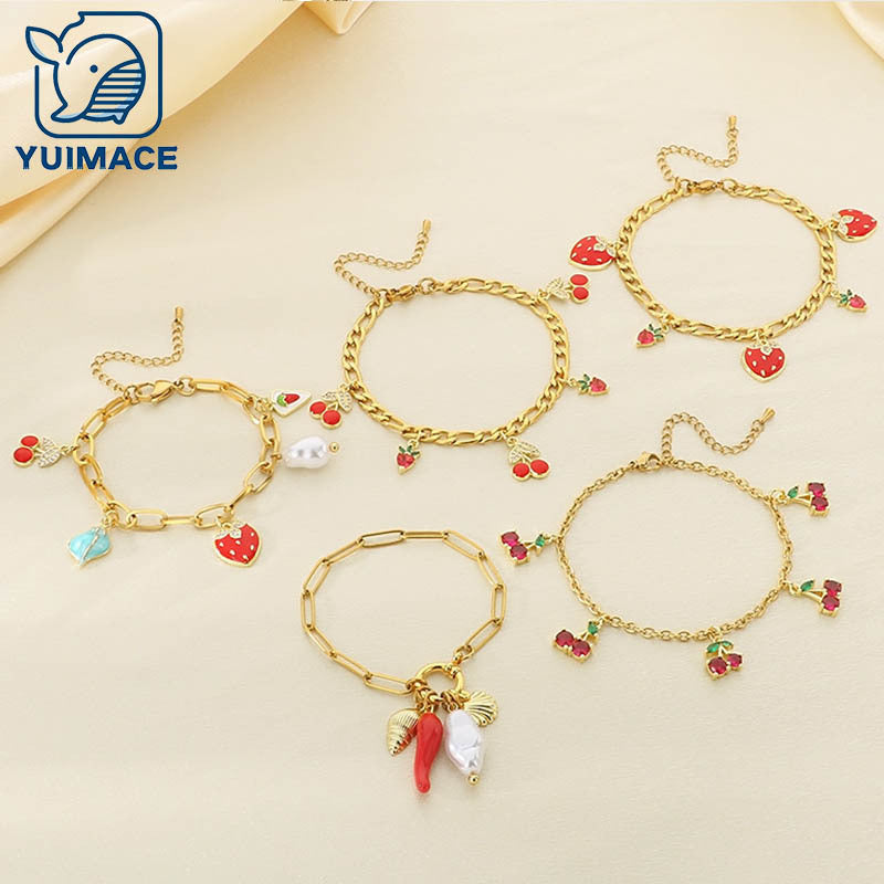 Summer vacation seaside shell wind jewelry stainless steel bracelet pendant strawberry cherry jewelry spot wholesale