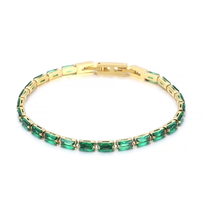 Light luxury Mori series simple and versatile color zircon bracelet female, fashionable titanium steel square chain splicing full diamond bracelet