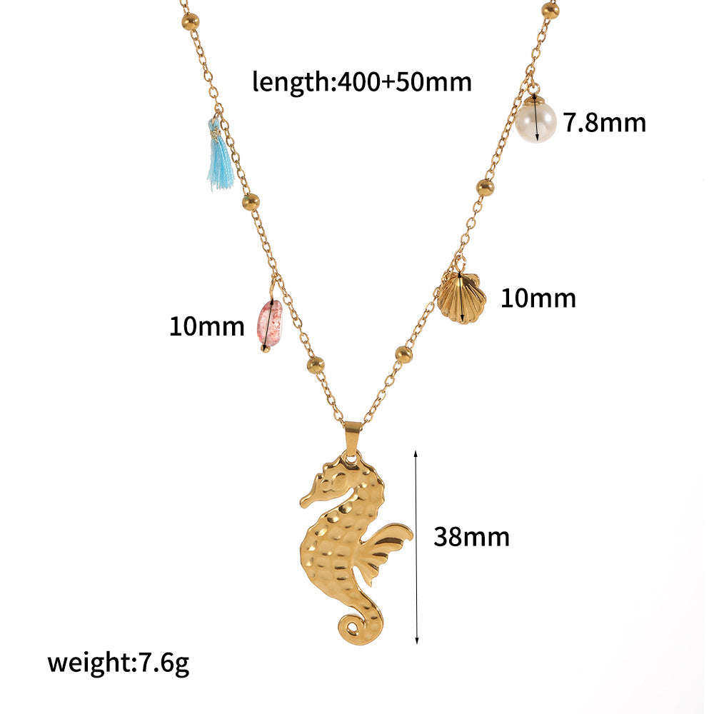 Cross-border beach vacation leisure style stainless steel conch necklace women's fashion personality marine style collarbone chain