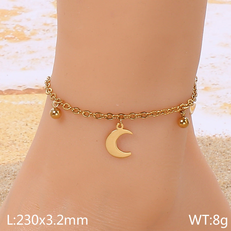 Summer vacation wind dragonfly love moon stainless steel fringed anklet female design ankle titanium steel advanced sense anklet