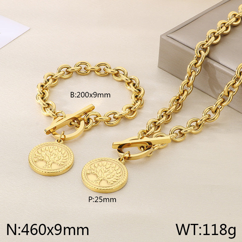 European and American fashion personalized retro portrait tree round brand stainless steel pendant chain high-end temperament set jewelry