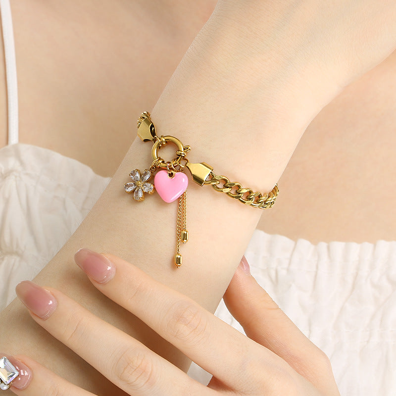 Cross-border new creative fashion love bouquet pendant fringed stainless steel bracelet trendy versatile jewelry