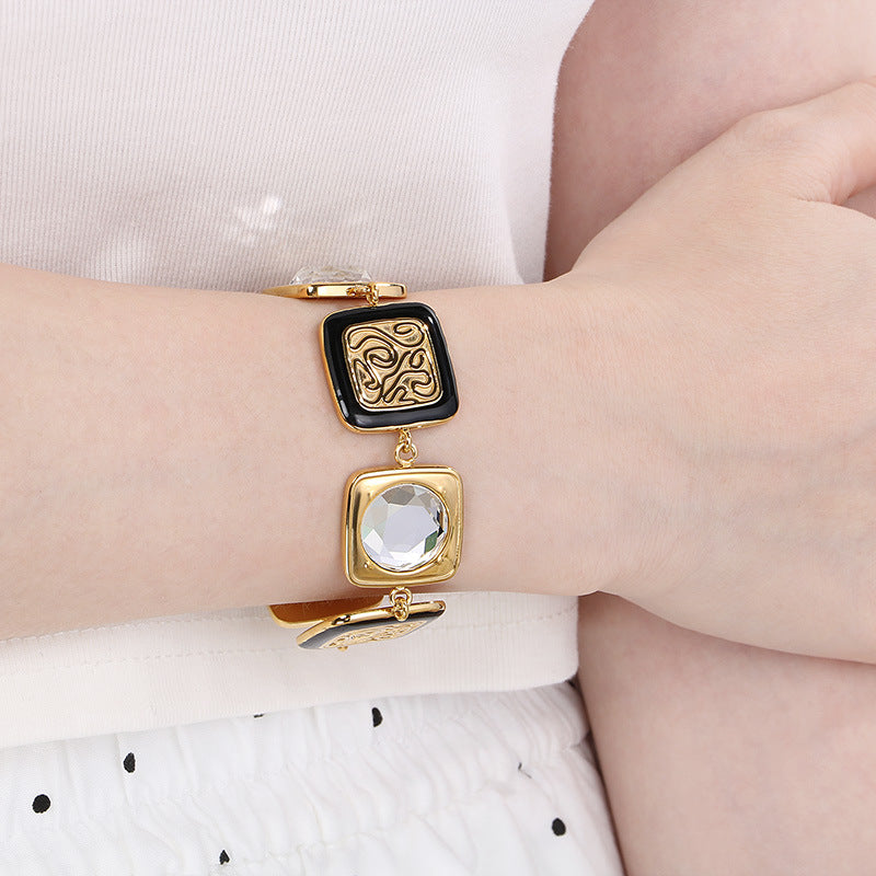 Classic light luxury style high-end square glass stainless steel dripping totem bracelet exquisite fashion hand jewelry