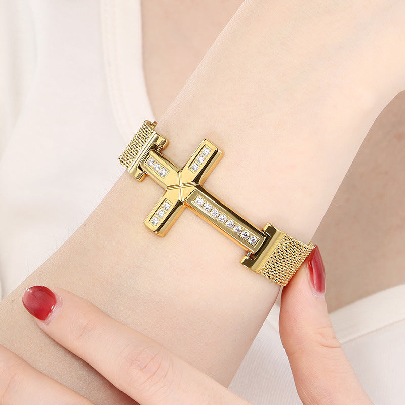 ins Creative Stainless Steel Bent Diamond Cross Titanium Steel Strap Chain Bracelet Fashion Accessories Jewelry Spot