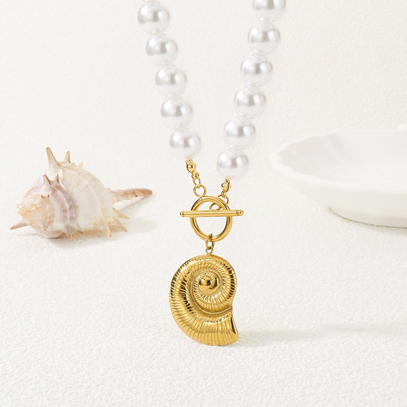 Stainless Steel Pearl Charm Necklace