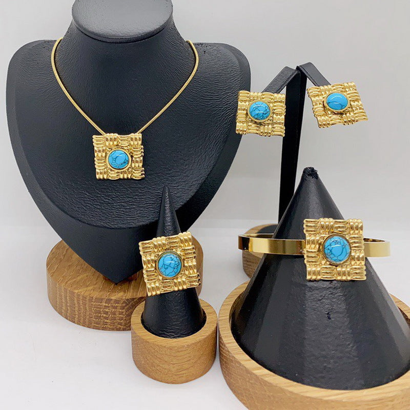 Vintage Textured Square Pearl Jewelry Set