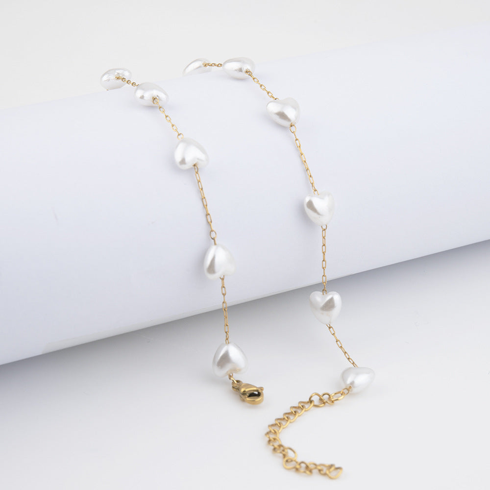 European and American fashion popular temperament sweet peach heart pearl bracelet, accessories personalized geometric love pearl necklace women