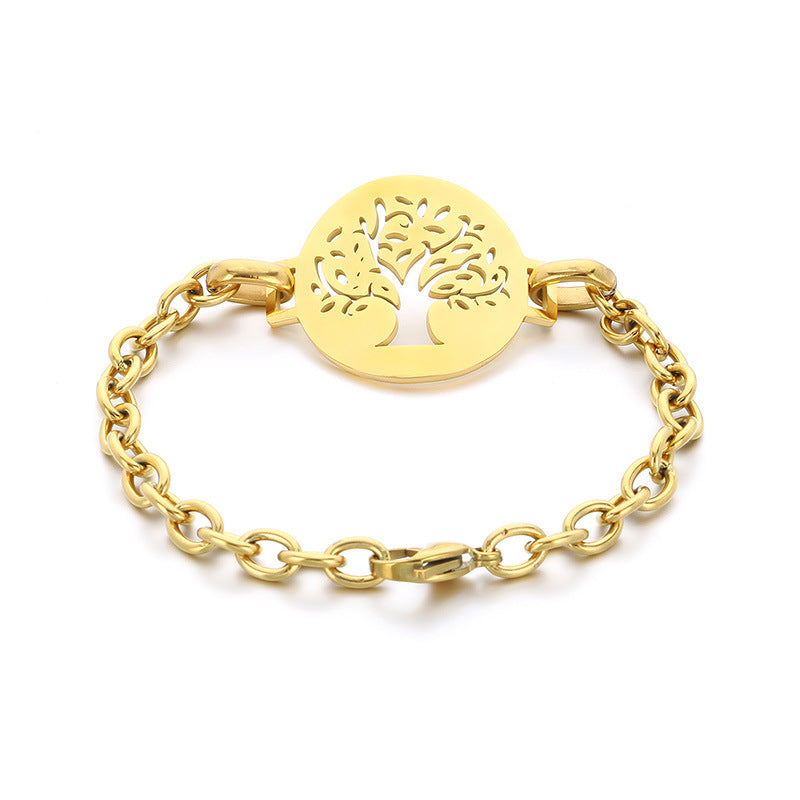 Cross-border new stainless steel hollow tree of life bracelet 18K gold stainless steel big tree bracelet high-end spot