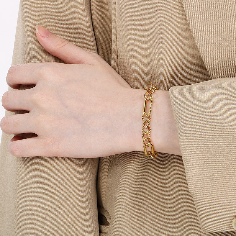 New fashion versatile trendy cool personalized jewelry geometric return chain twist splicing design stainless steel bracelet
