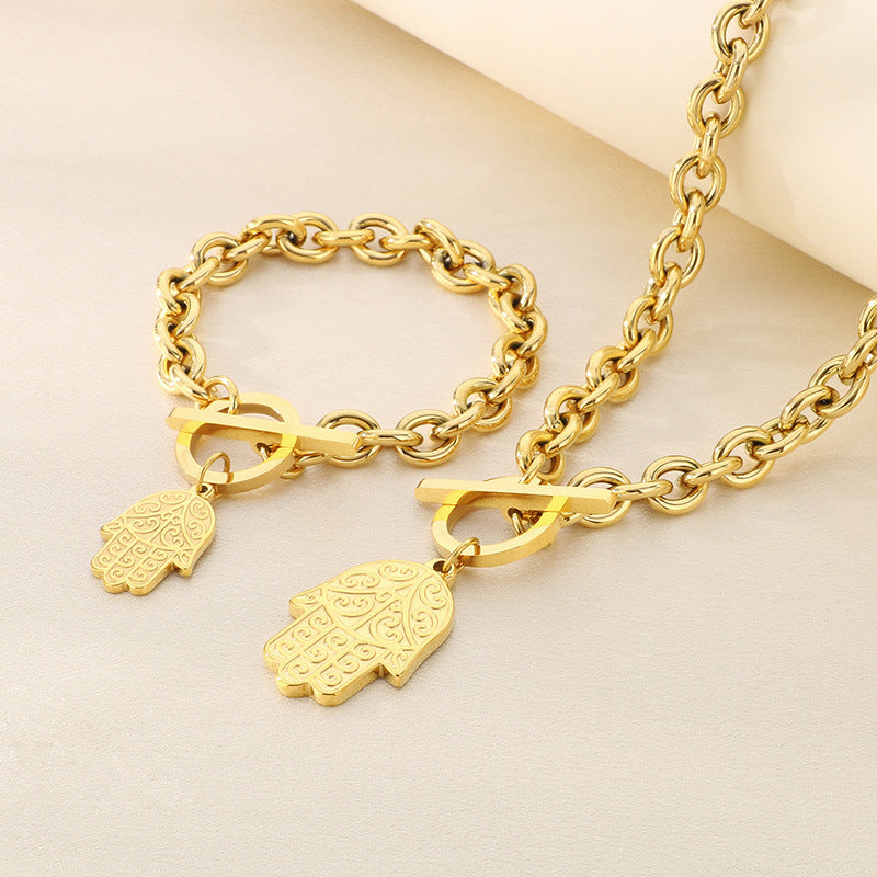 New versatile ins style palm wing pendant set ornaments girls' high-end OT buckle titanium steel bracelet necklace