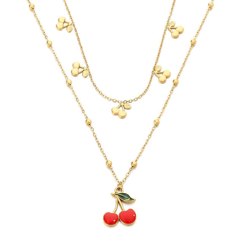 Stainless Steel Cherry Pendant Necklace