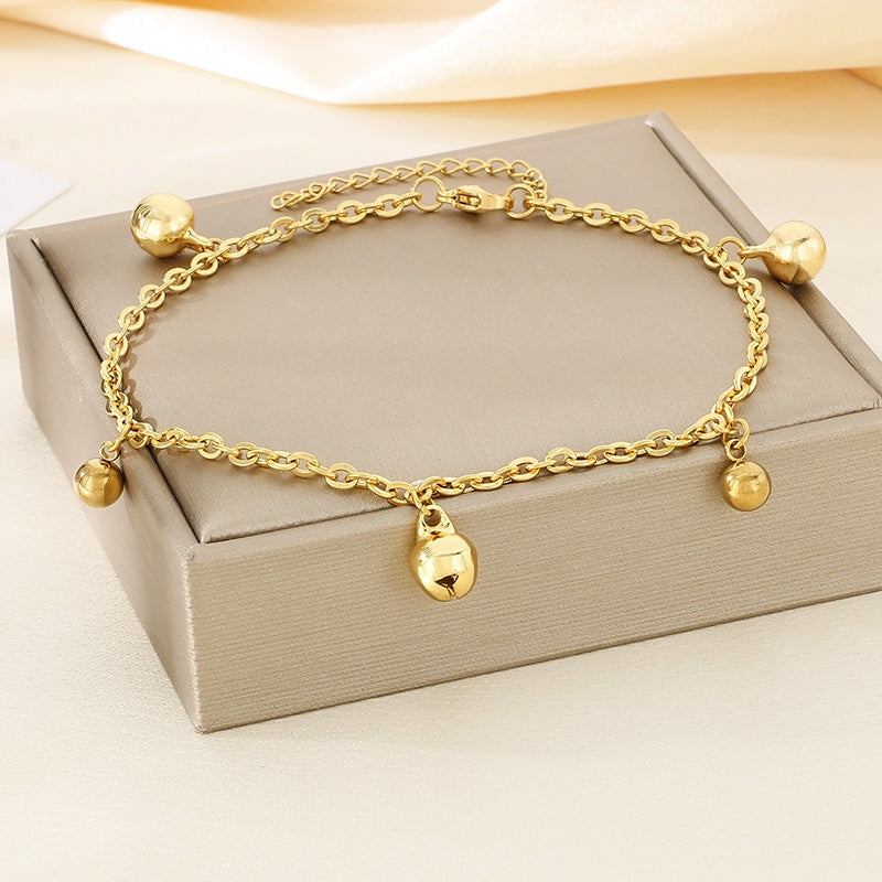 Cold wind ins design bell anklet temperament round bead stainless steel anklet gift for girlfriends and girlfriends