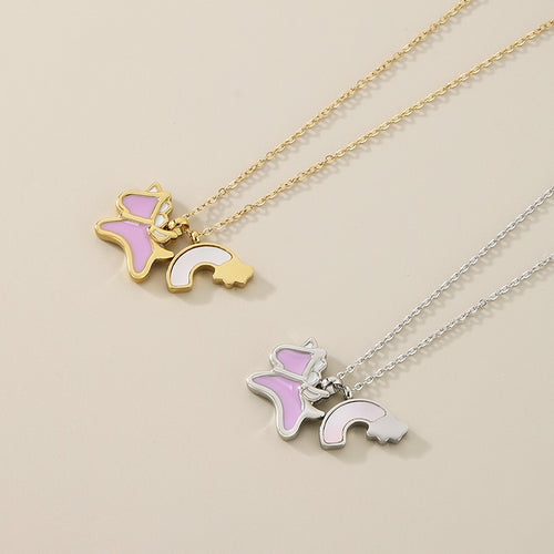 Creative cartoon design dripping rainbow unicorn titanium steel necklace female collarbone chain fashion pendant spot jewelry