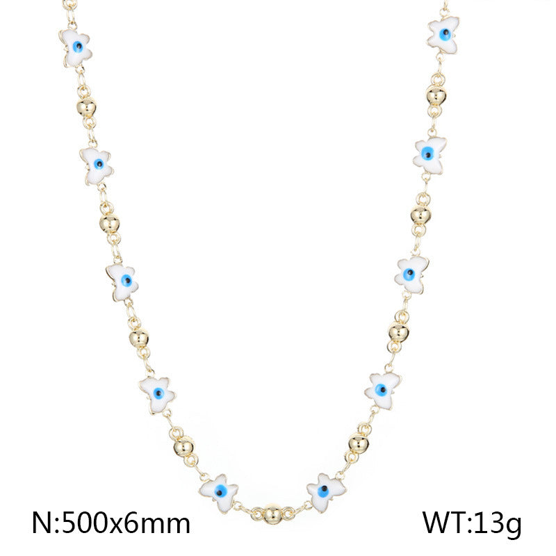 Creative Fashion ins Stainless Steel Butterfly Devil's Eye Necklace, Color Oil Drip Bead Copper Necklace Jewelry