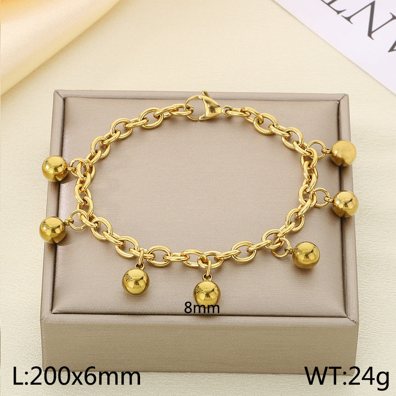 Simple stainless steel 18K gold bohemian round bead bracelet niche design jewelry bell spot bracelet wholesale