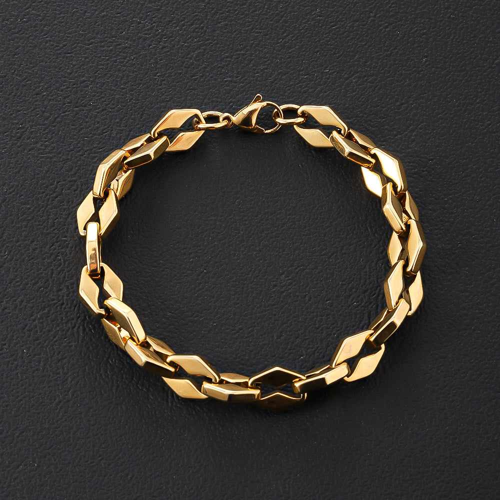 Cross-border stainless steel men's bracelet domineering personality non-fading women's jewelry, electroplated 18k real gold titanium steel bracelet