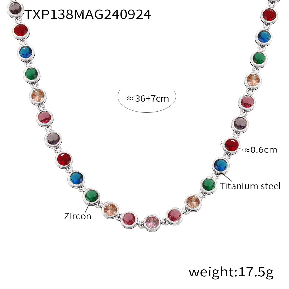 Cross-border new titanium steel full diamond 3A zircon mixed color bracelet PVD vacuum plating non-fading necklace jewelry set