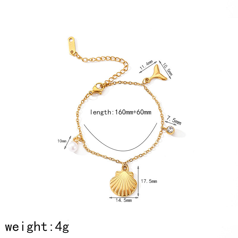 Stainless Steel Seashell Charm Necklace & Bracelet Set