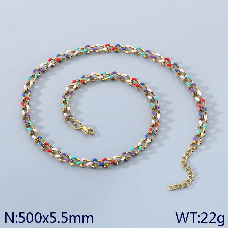 Cross-border Versatile Stainless Steel Oil Drip Cuban Chain Necklace Fashion Versatile Titanium Steel Unisex Titanium Steel Jewelry Accessories