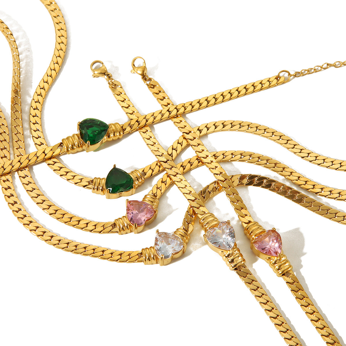 European and American ins love color zircon necklace 18K gold stainless steel simple light luxury bracelet high-end sense jewelry set