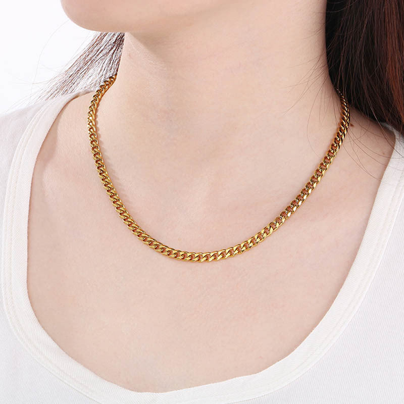 Cross-border fashion 18K gold stainless steel Cuban chain can be laser small square necklace necklace with chain jewelry