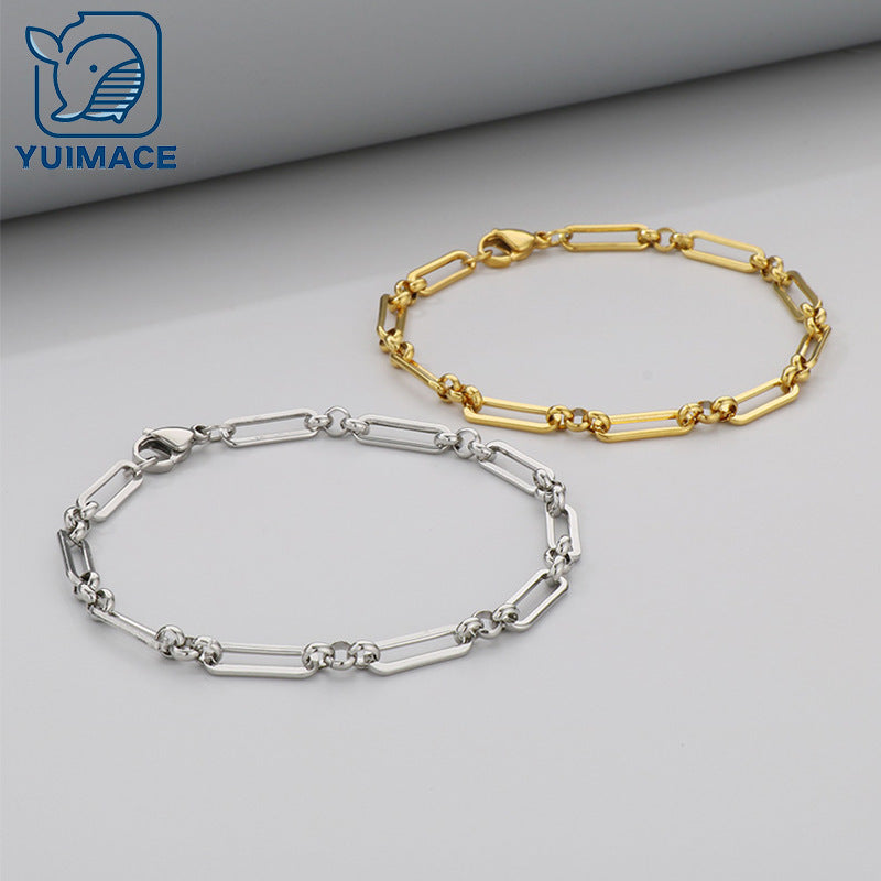 Fashionable and simple stainless steel flat square wire chain, handmade bracelet jewelry, ins style casual and versatile men's and women's accessories