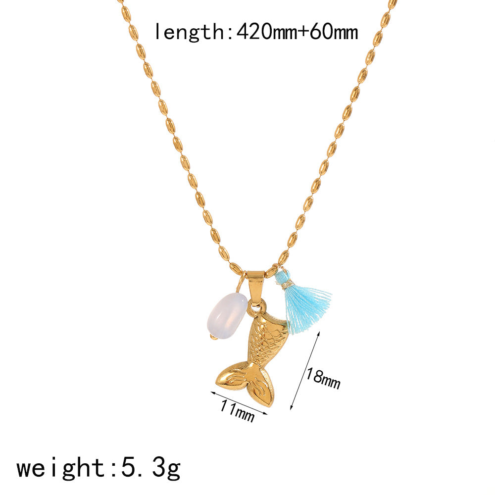 Cross-border European and American marine elements stainless steel necklace women's versatile high-end dripping oil 18k dolphin shell sweater chain