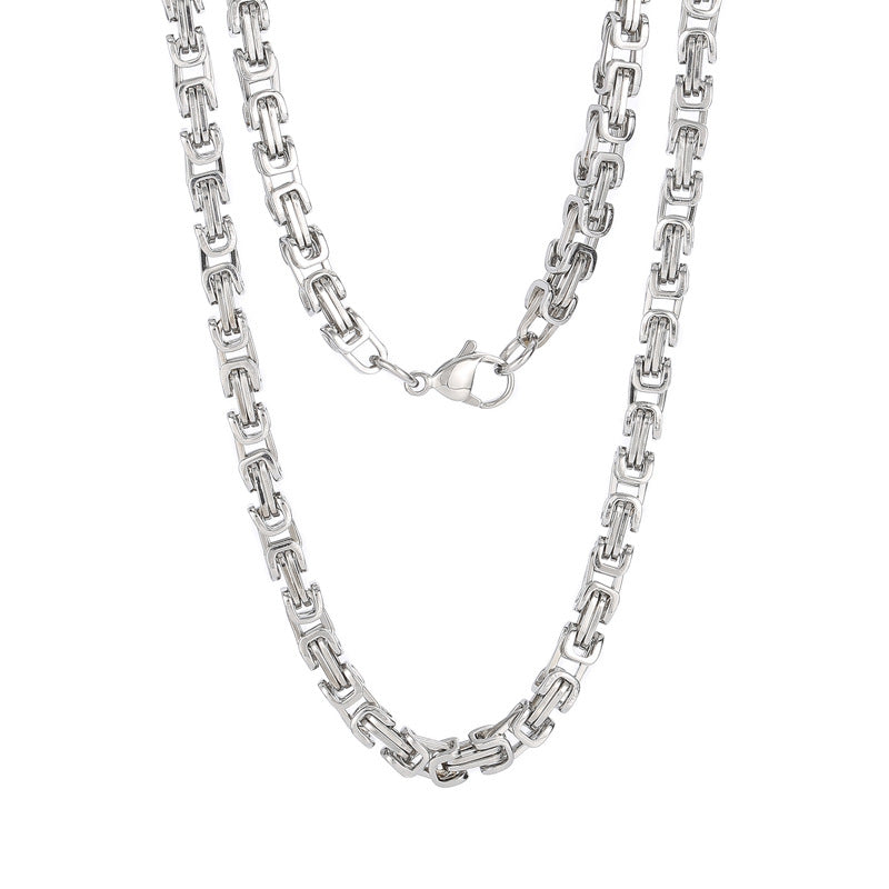 European and American ins cross-border hip-hop 4mm wide multi-color imperial chain titanium steel Byzantine return chain stainless steel necklace accessories