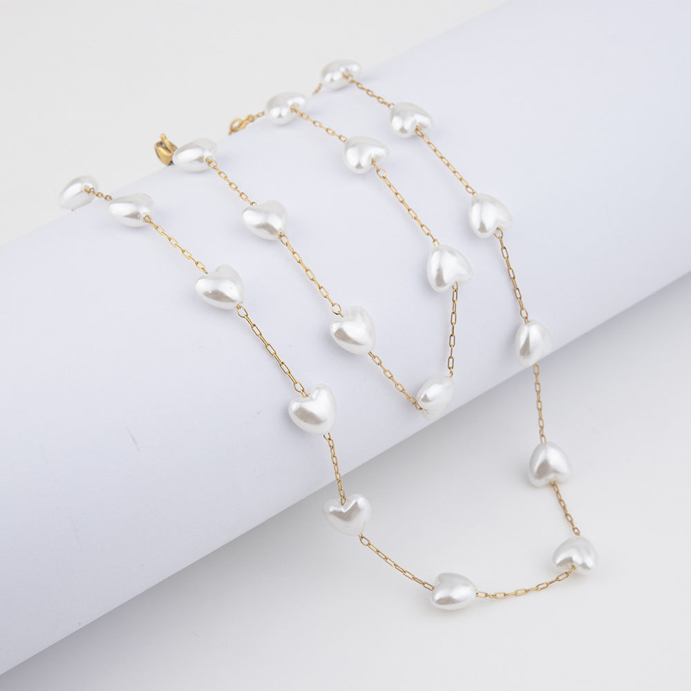 European and American fashion popular temperament sweet peach heart pearl bracelet, accessories personalized geometric love pearl necklace women