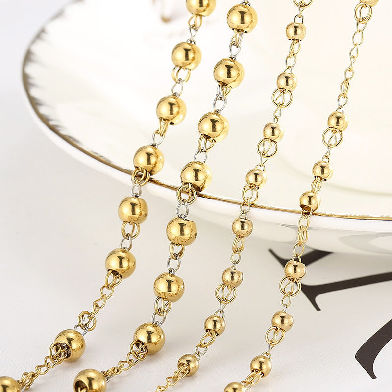 Cross-border titanium steel jewelry, stainless steel rosary necklace cross gold-plated 18K round bead cross necklace men's and women's jewelry