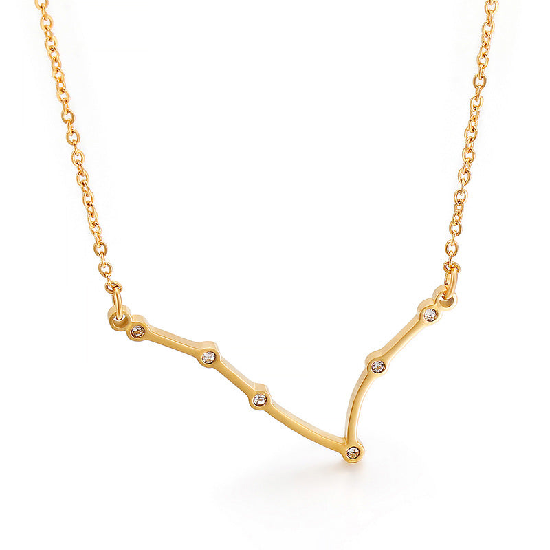 Creative new personalized fashion titanium steel constellation necklace, simple and versatile stainless steel 12 constellation pendant collarbone chain