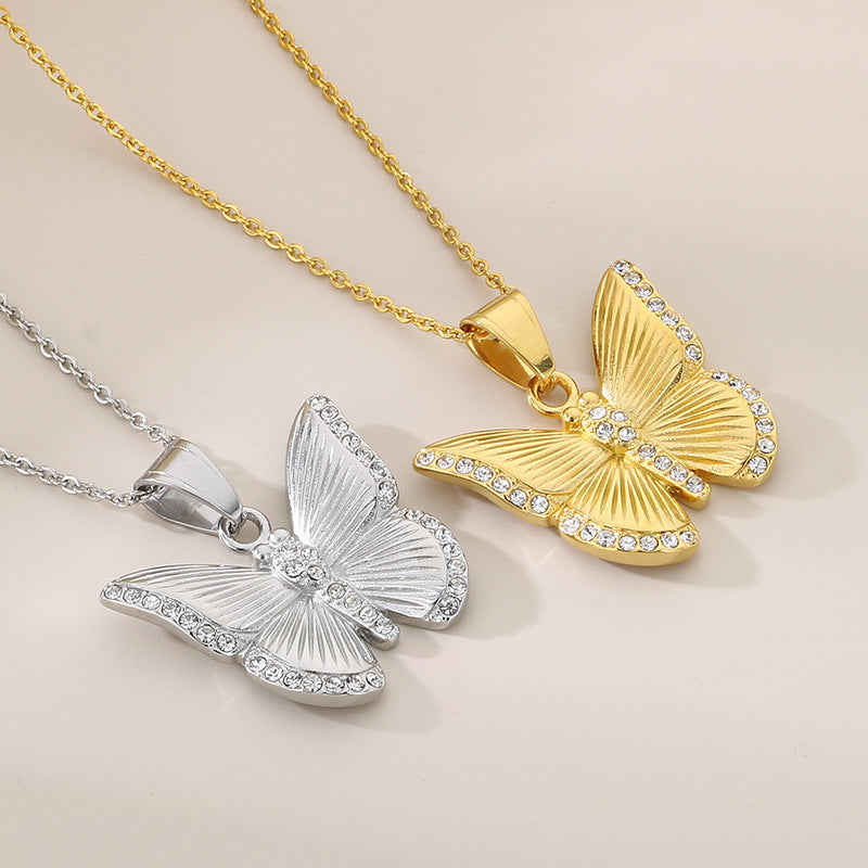Butterfly Crystal Pendant Necklace – Gold / Silver