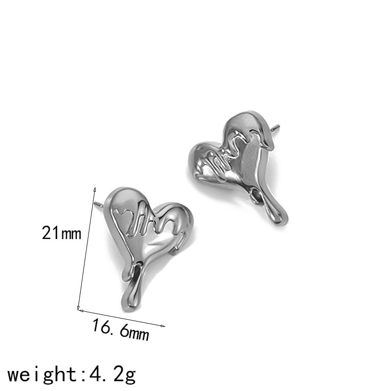 Stainless Steel Drip Heart Necklace & Stud Earrings Set