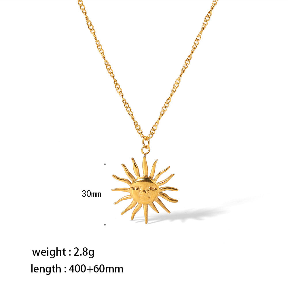 European and American light luxury love necklace 18K gold stainless steel sun and moon snake collarbone chain high-end sense necklace jewelry women
