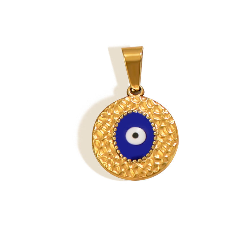 Cross-border stainless steel blue eye devil's eye gold single pendant DIY necklace jewelry 24k accessories wholesale
