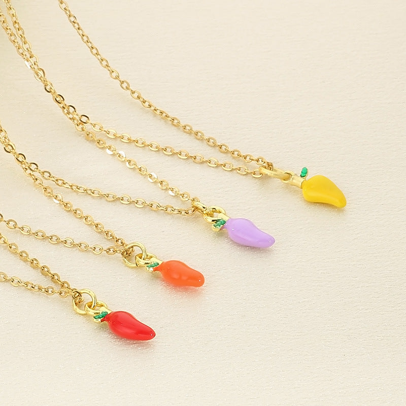 Mini Enamel Chili & Veggie Charm Gold Necklace