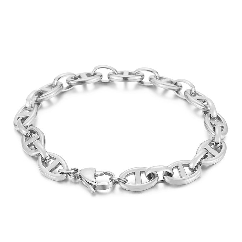 Stainless steel Japanese character pig nose buckle bracelet, niche design sense simple ins personality creative cold wind jewelry