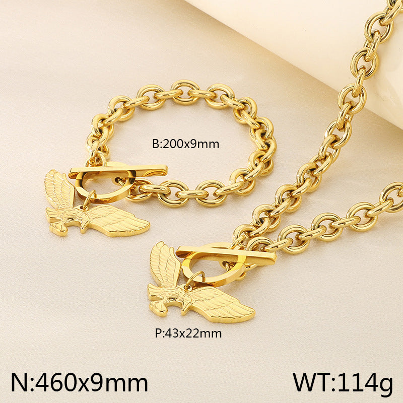 New versatile ins style palm wing pendant set ornaments girls' high-end OT buckle titanium steel bracelet necklace