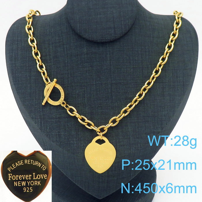 Gold Heart Charm Jewelry Set with Green Enamel Pendant