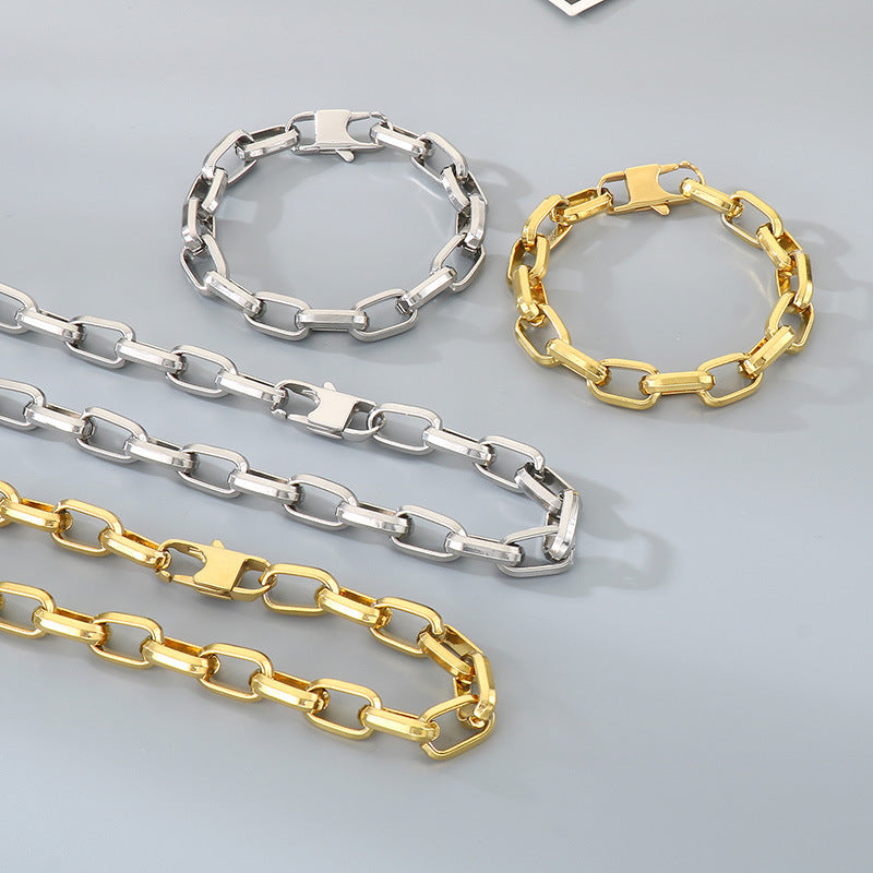 Cross-border fashion simple square Cuban chain bracelet neutral style niche design trapezoidal square buckle O-chain thick money