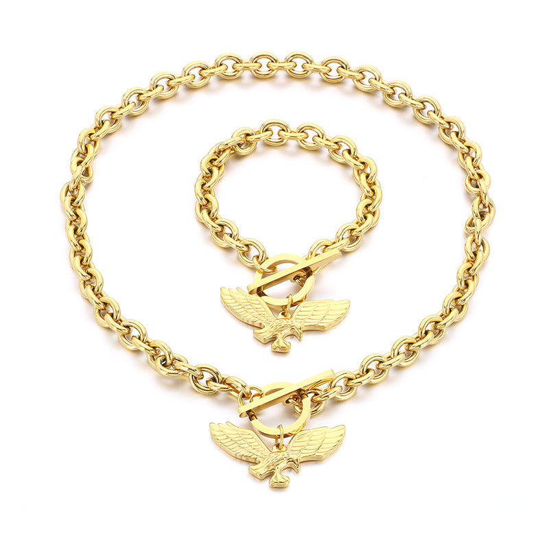 New versatile ins style palm wing pendant set ornaments girls' high-end OT buckle titanium steel bracelet necklace