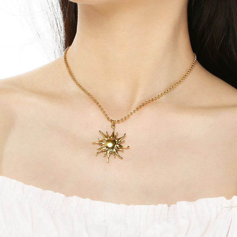 Sun & Heart Pendant Ball Chain Necklace